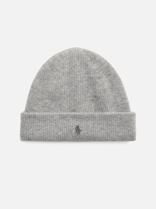Polo Ralph Lauren – Strickmütze aus Kaschmir mit Pony-Logo Fawn Grey Heather