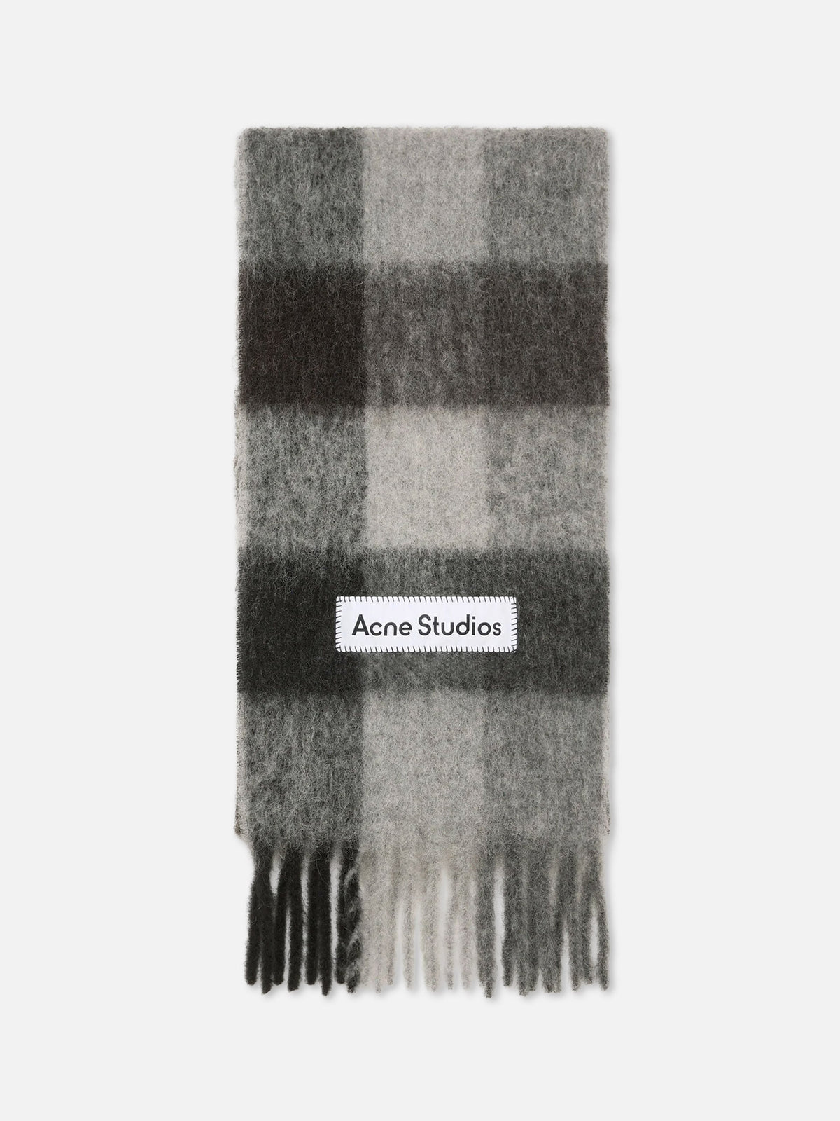 Acne Studios – Karierter Mohair-Schal mit Logo Grau/Schwarz - Grey/Black