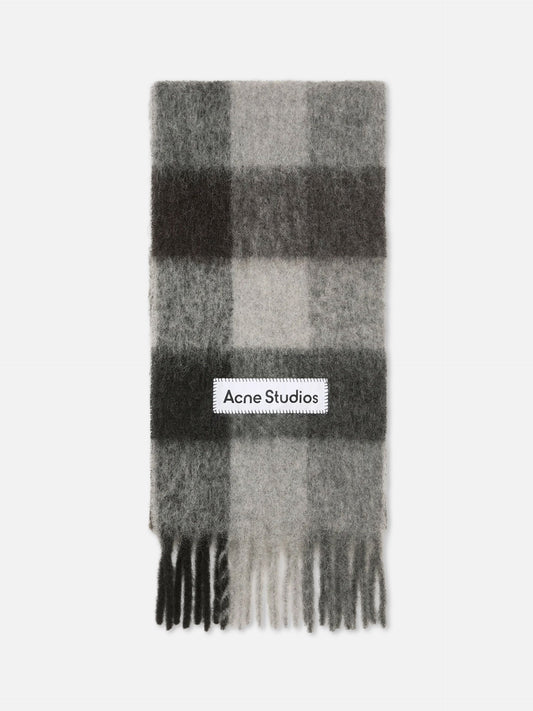 Acne Studios – Karierter Mohair-Schal mit Logo Grau/Schwarz - Grey/Black