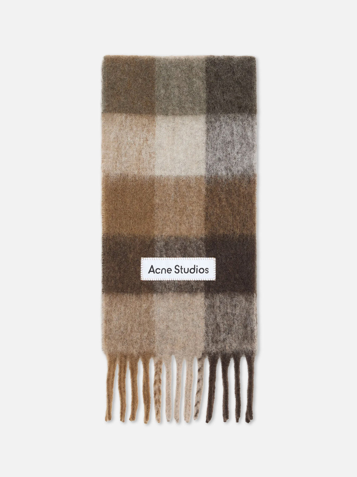 Acne Studios – Karierter Mohair-Schal mit Logo Braun/Weiß - Brown/White