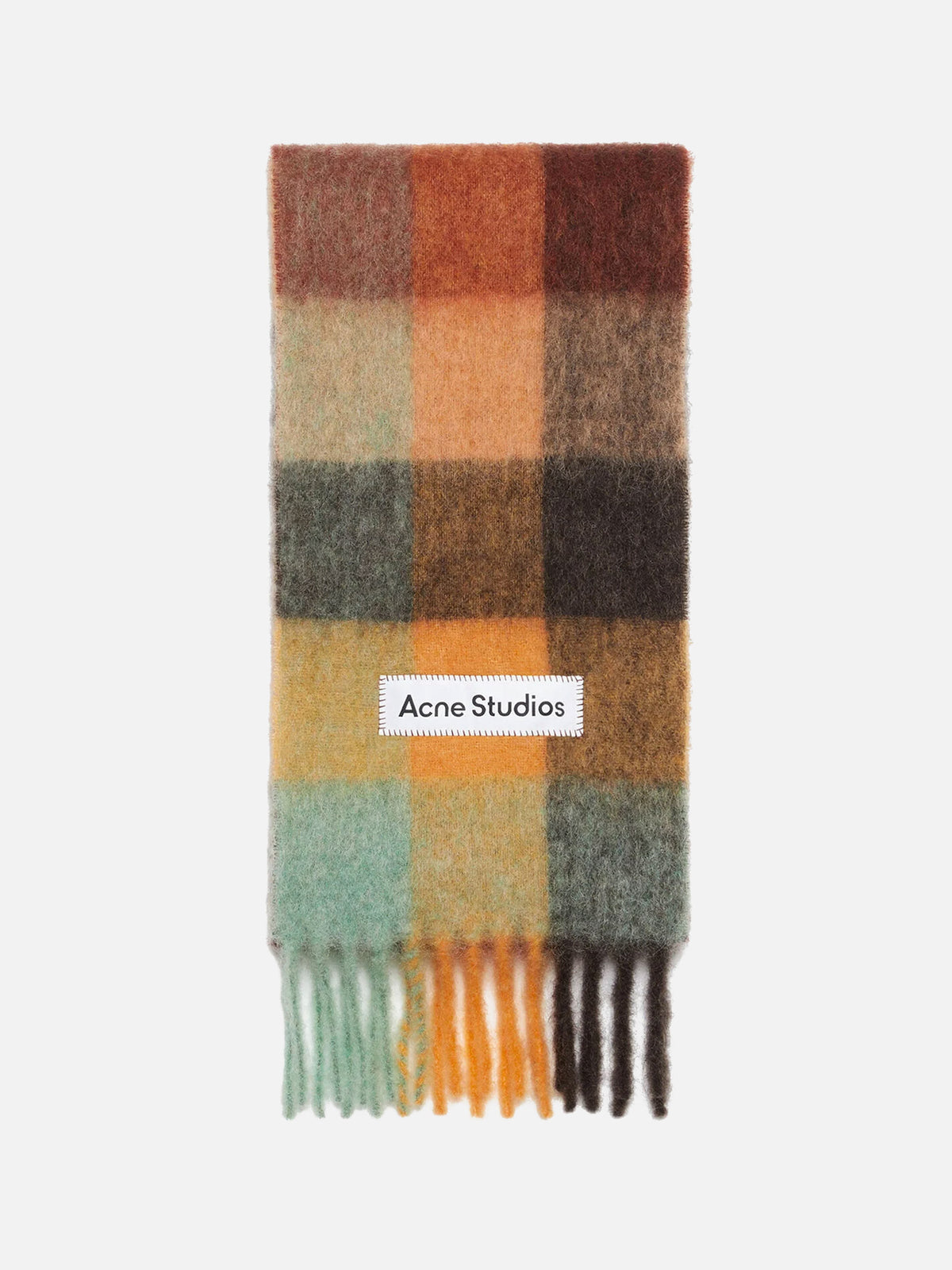 Acne Studios – Karierter Mohair-Schal mit Logo Braun/Gelb/Grün - Brown/Yellow/Green