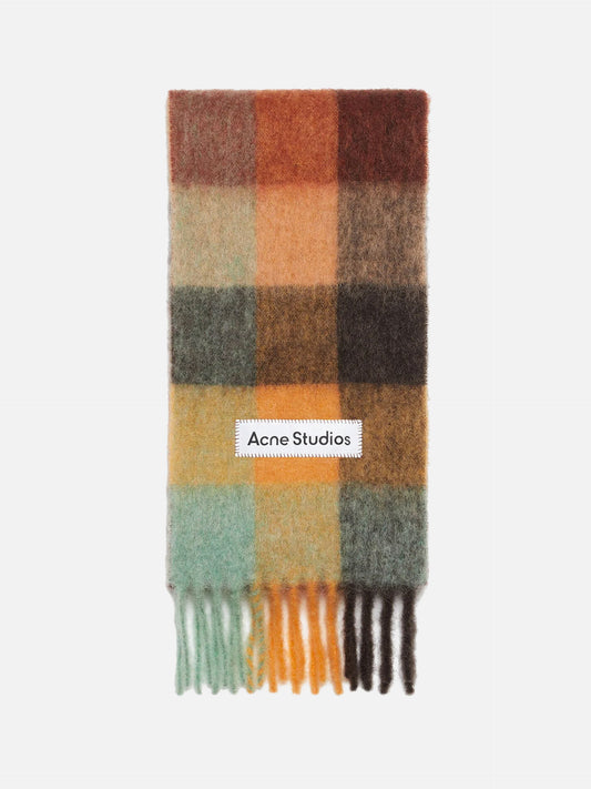 Acne Studios – Karierter Mohair-Schal mit Logo Braun/Gelb/Grün - Brown/Yellow/Green