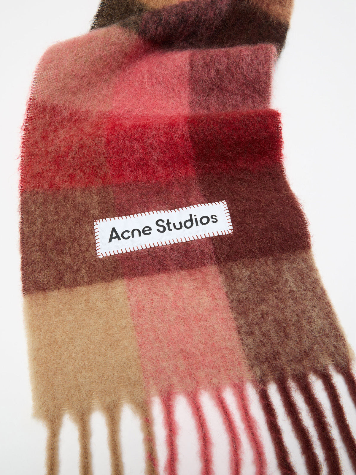 Acne Studios – Karierter Mohair-Schal mit Logo Rot/Beige - Red/Beige
