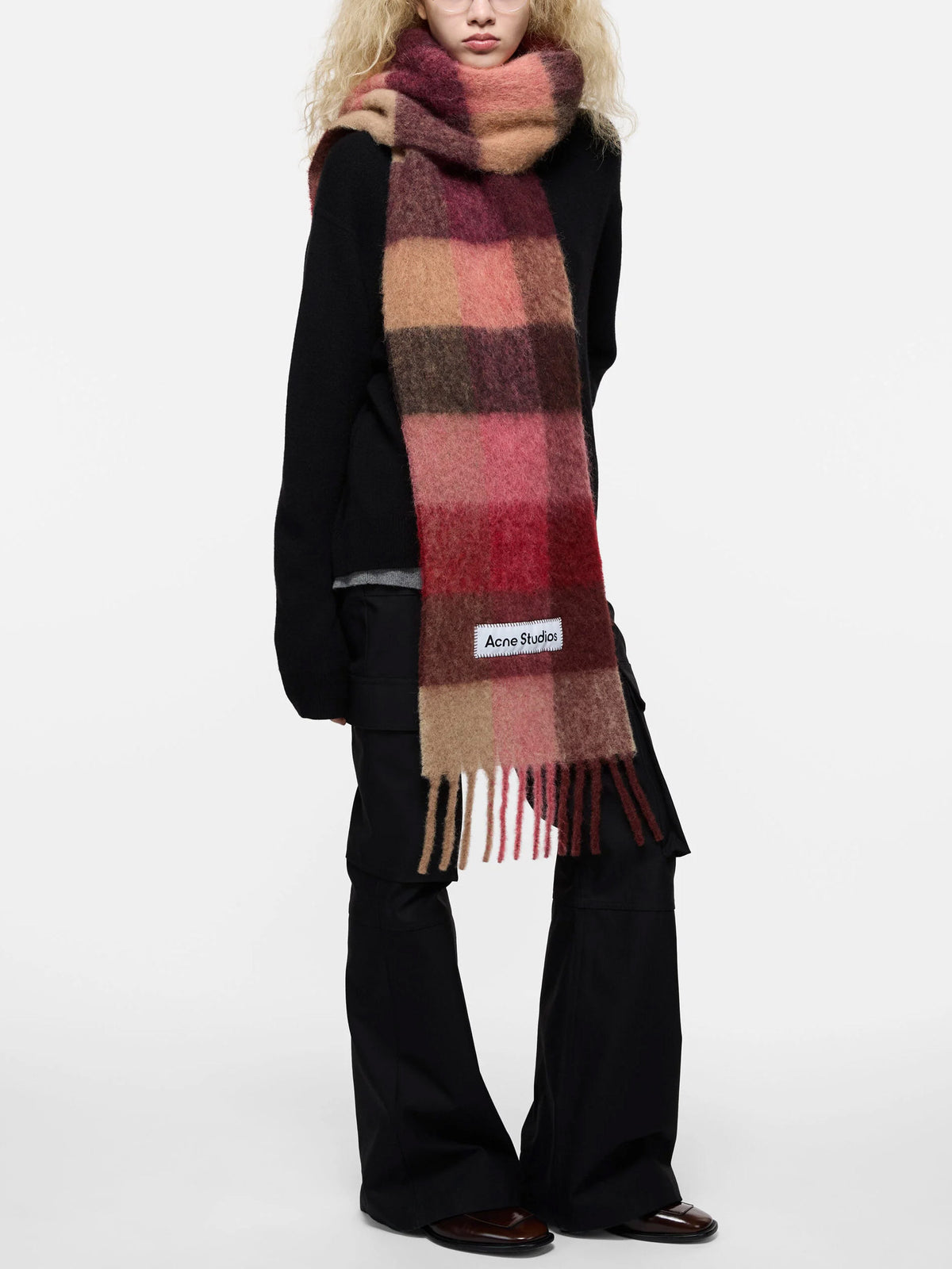 Acne Studios – Karierter Mohair-Schal mit Logo Rot/Beige - Red/Beige