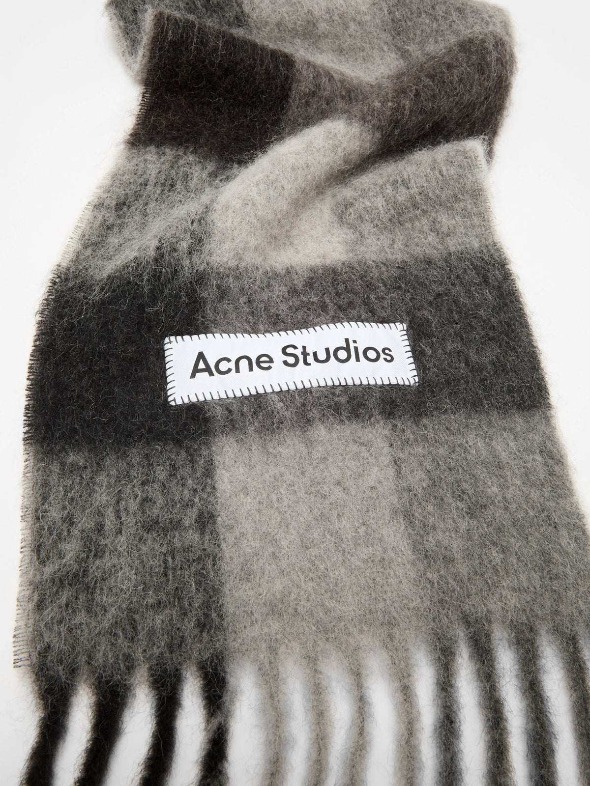 Acne Studios – Karierter Mohair-Schal mit Logo Grau/Schwarz - Grey/Black