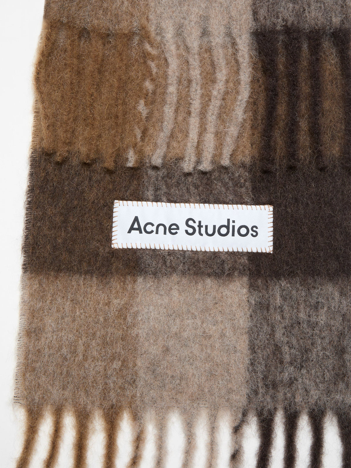 Acne Studios – Karierter Mohair-Schal mit Logo Braun/Weiß - Brown/White