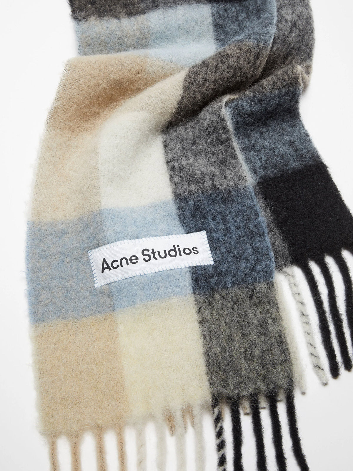 Acne Studios – Karierter Mohair-Schal mit Logo Beige/Blau/Schwarz - Beige/Blue/Black