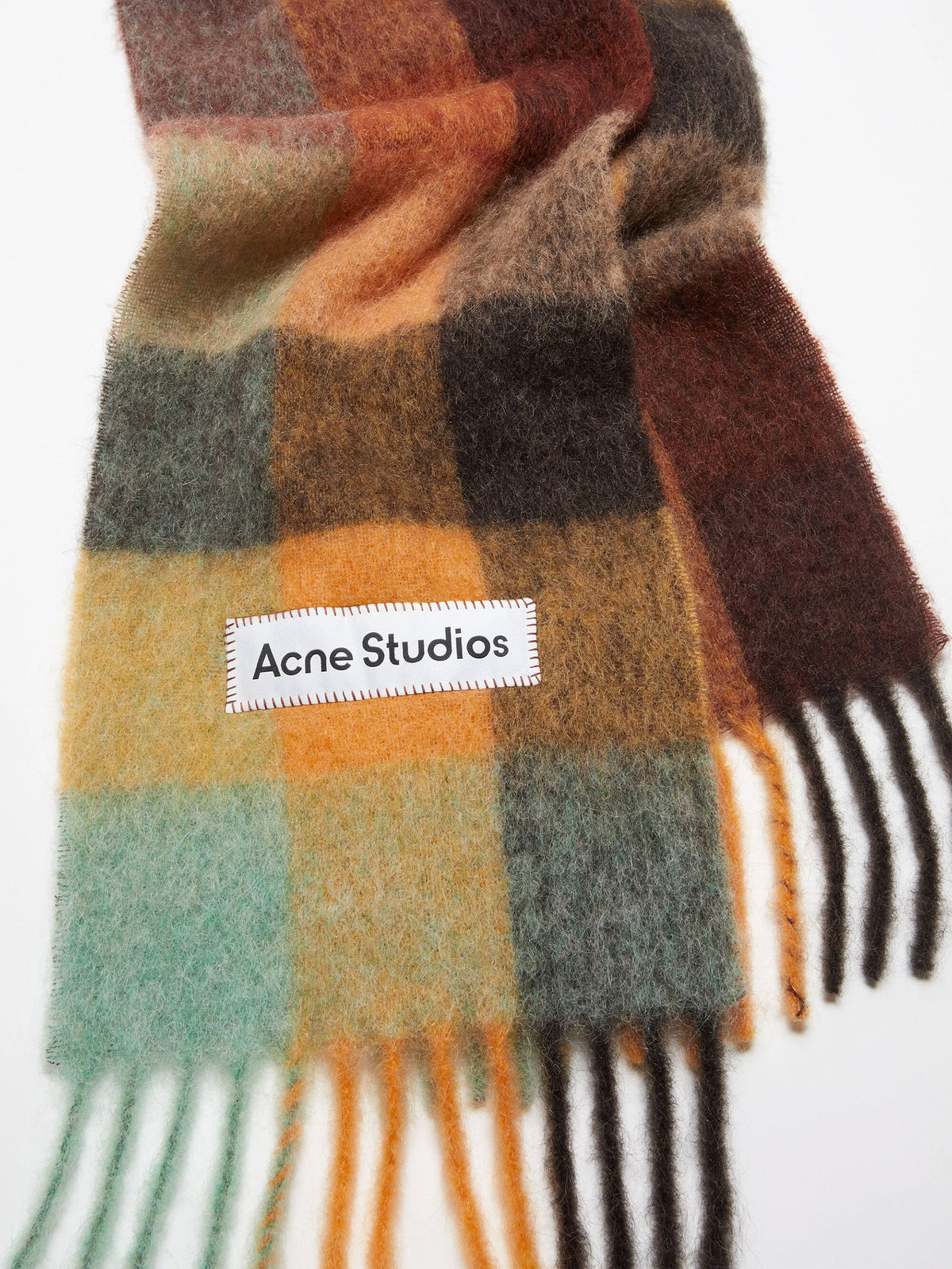 Acne Studios – Karierter Mohair-Schal mit Logo Braun/Gelb/Grün - Brown/Yellow/Green
