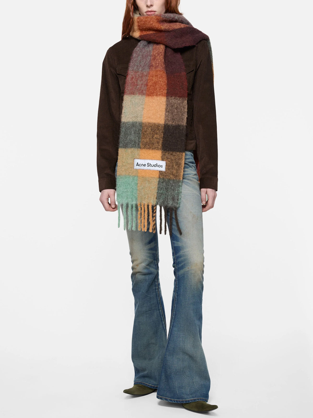 Acne Studios – Karierter Mohair-Schal mit Logo Braun/Gelb/Grün - Brown/Yellow/Green