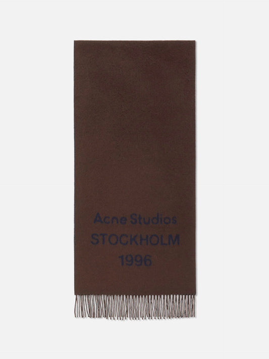 Acne Studios – Breiter Schal aus Wolle mit 1996-Logo Braun/Dunkelblau - Brown/Dark Blue