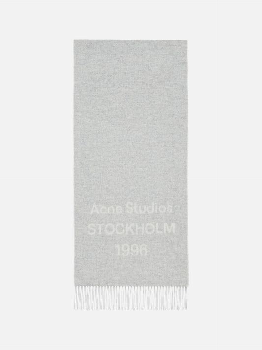 Acne Studios – Breiter Schal aus Wolle mit 1996-Logo Hellgrau/Weiß - Light Grey/White