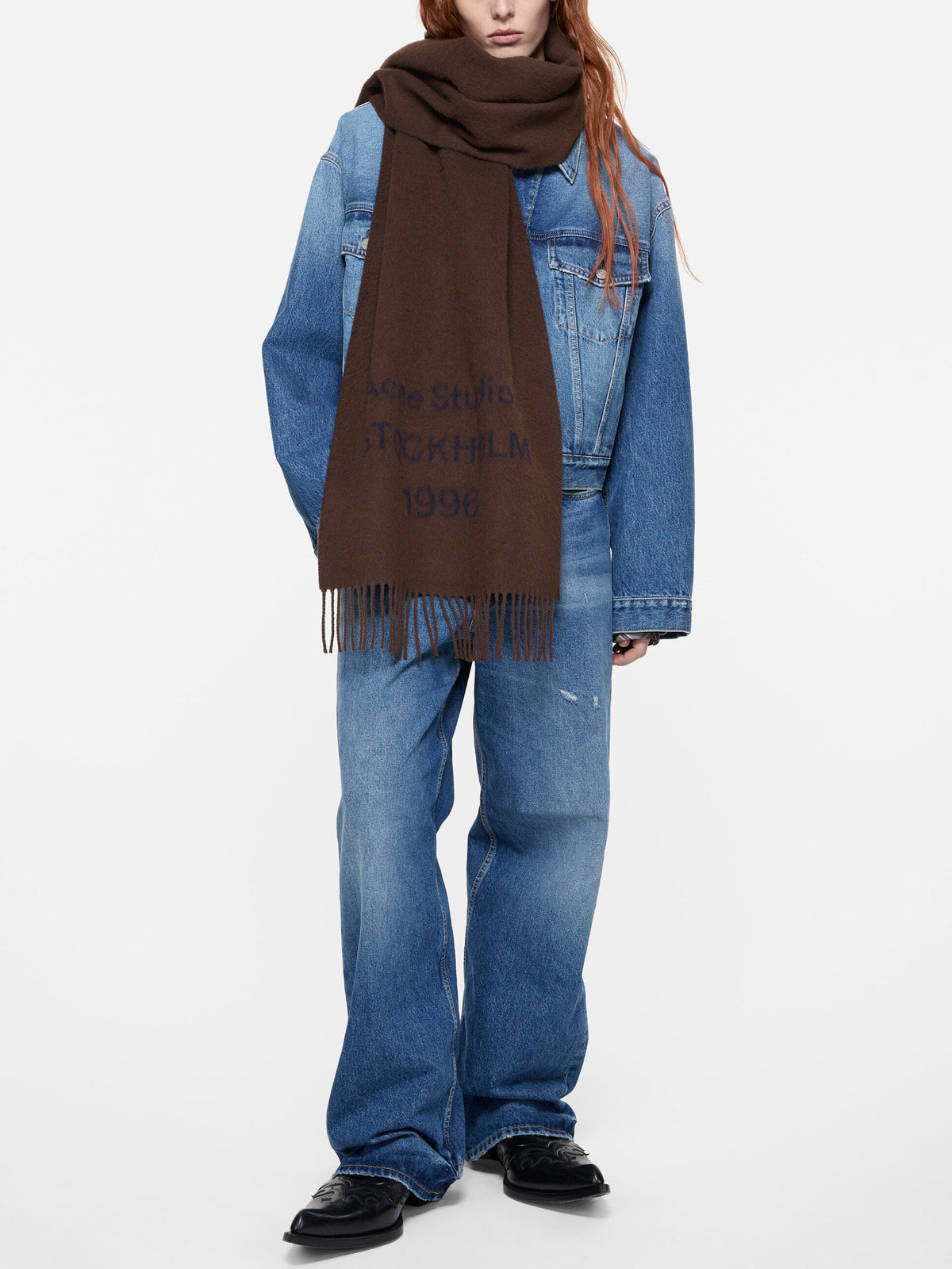 Acne Studios – Breiter Schal aus Wolle mit 1996-Logo Braun/Dunkelblau - Brown/Dark Blue