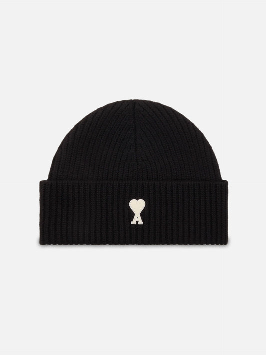 Ami Paris – Mütze aus Wolle mit Ami De Coeur Logo Schwarz/Weiß - Black/White