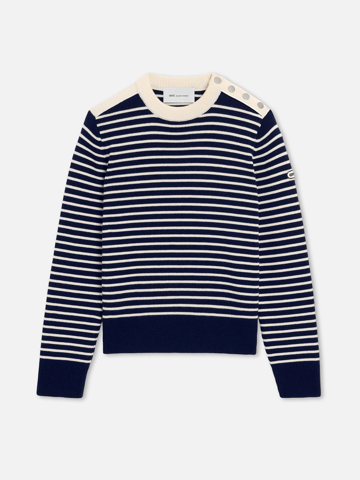 Ami paris Gestreifter Marinière-Pullover aus Wolle Navy/Weiß