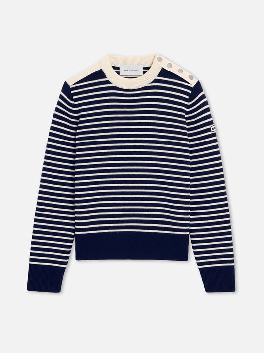 Ami paris Gestreifter Marinière-Pullover aus Wolle Navy/Weiß