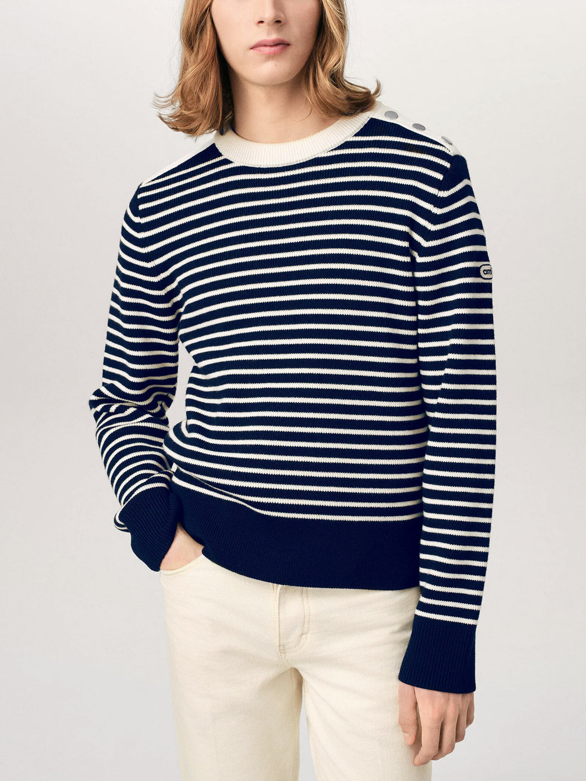 Ami paris Gestreifter Marinière-Pullover aus Wolle Navy/Weiß
