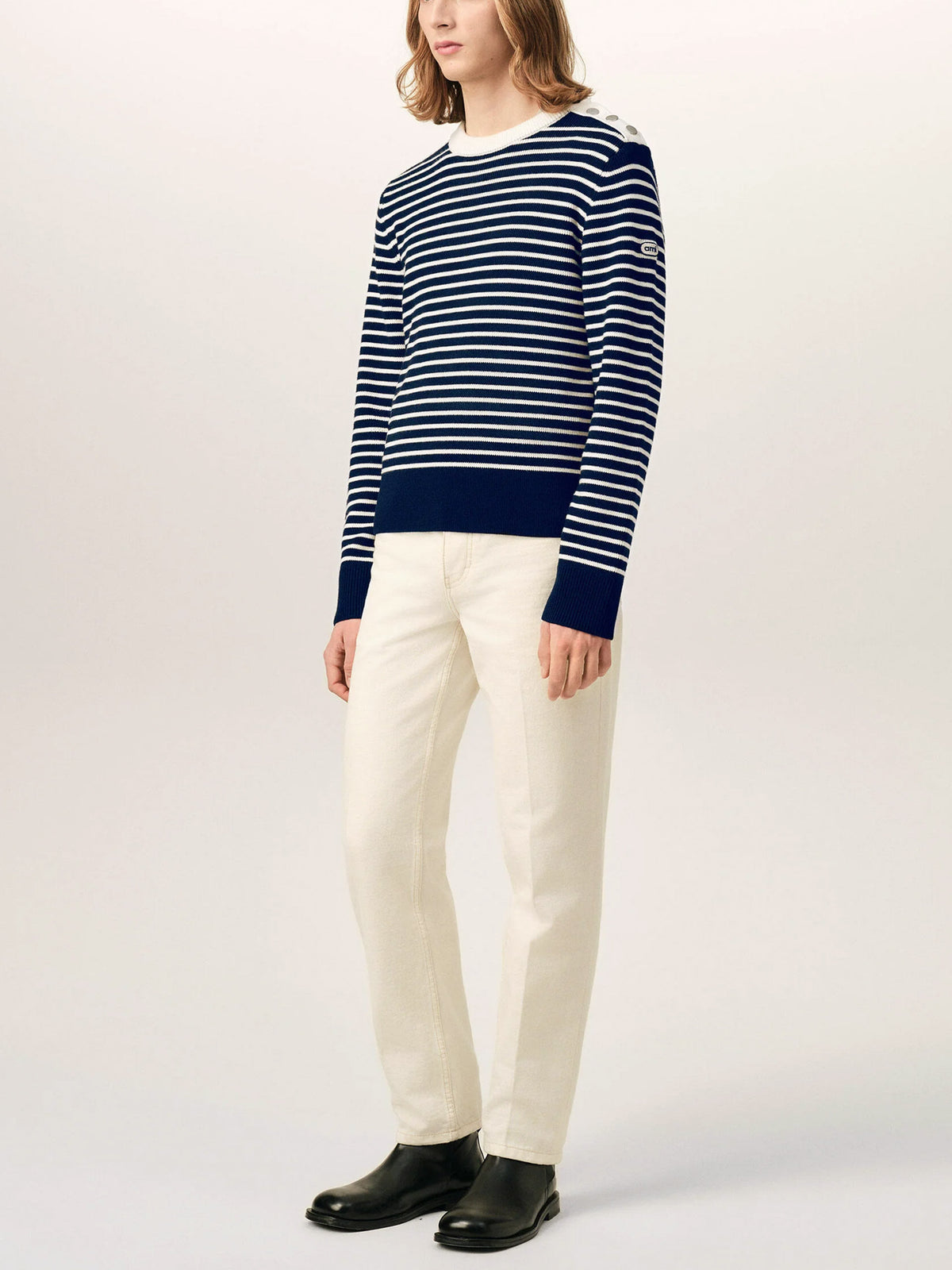 Ami paris Gestreifter Marinière-Pullover aus Wolle Navy/Weiß
