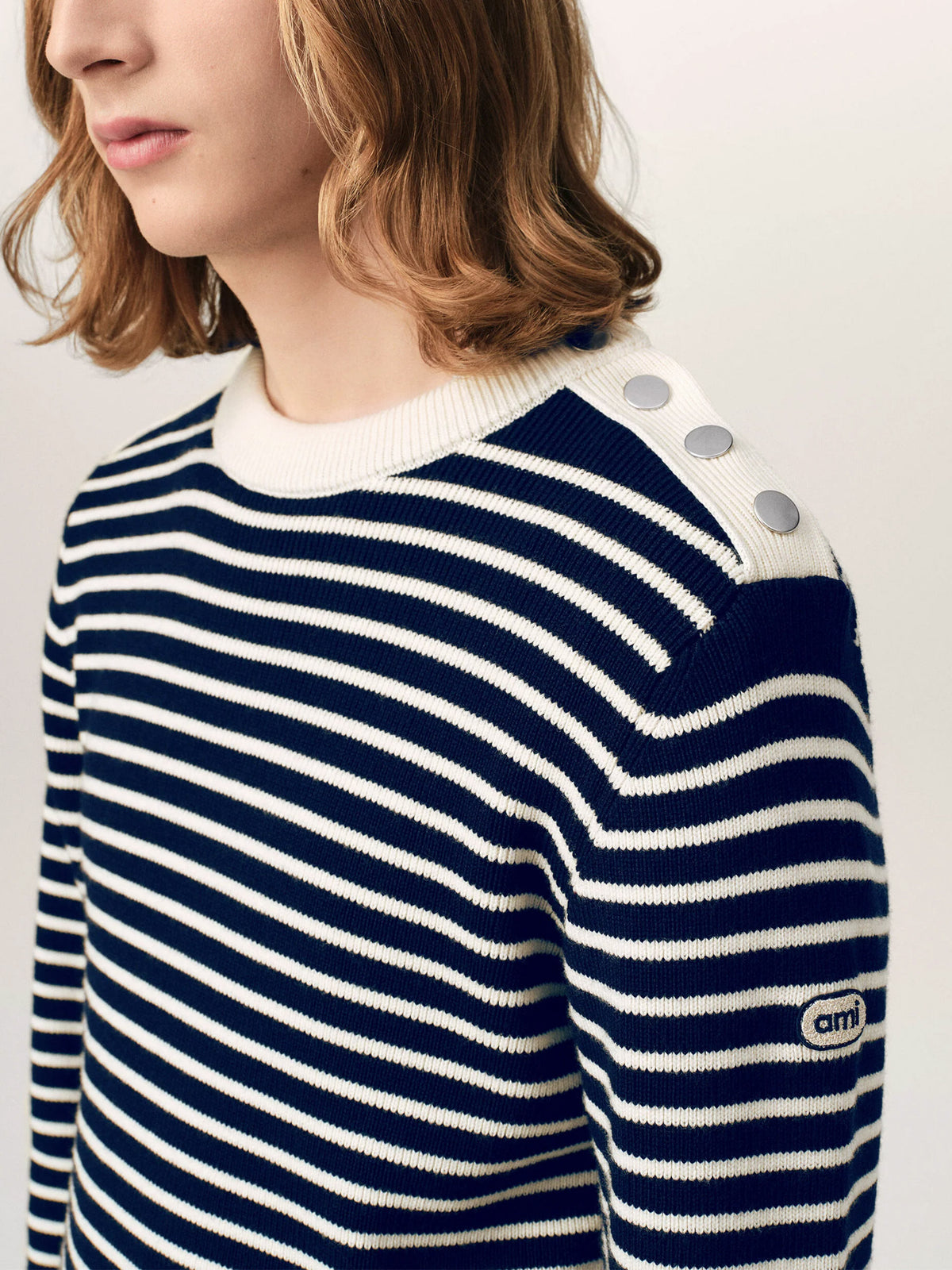 Ami paris Gestreifter Marinière-Pullover aus Wolle Navy/Weiß