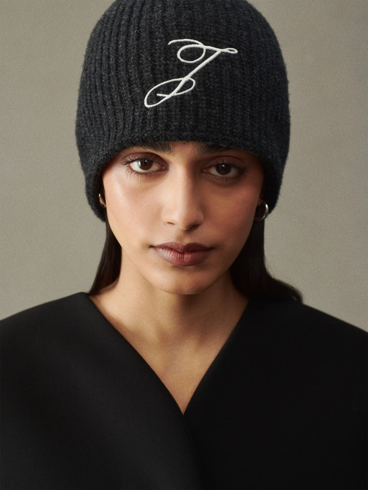 Jacquemus – Mütze Espiral aus Merinowolle mit Logo Dunkelgrau - Dark Grey