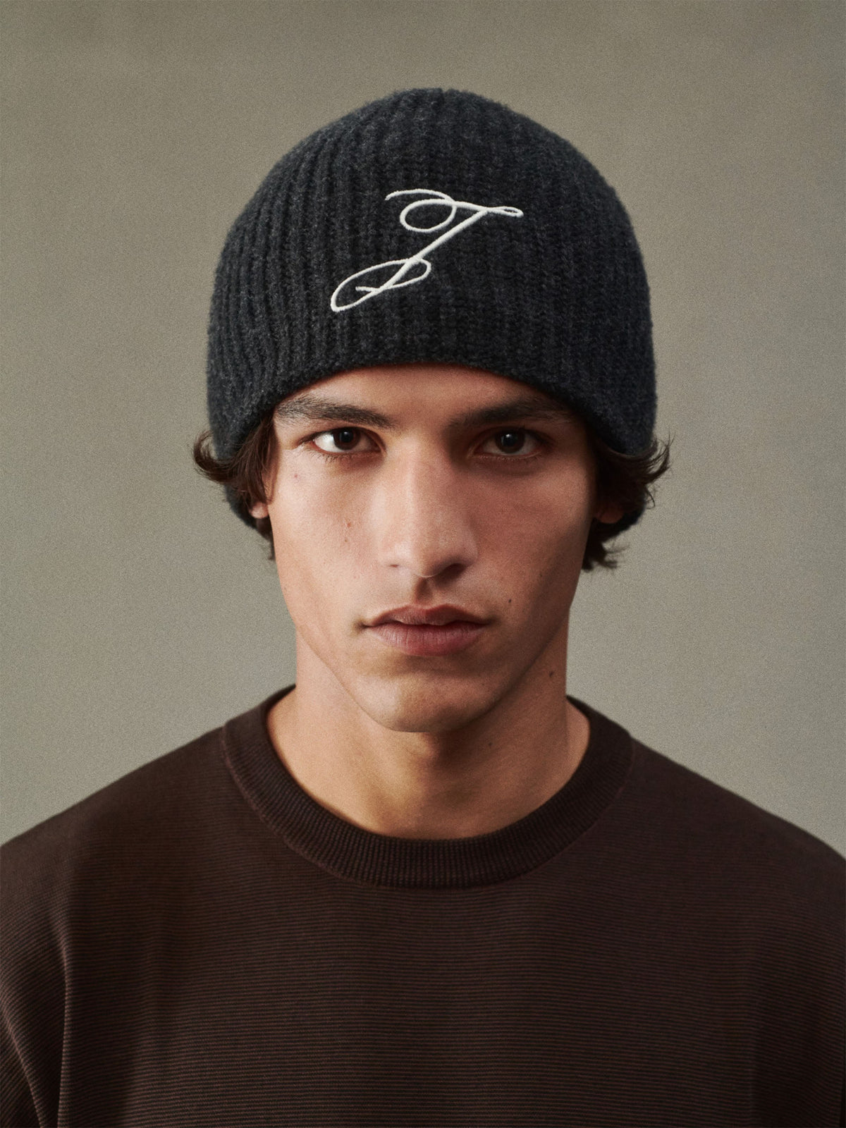 Jacquemus – Mütze Espiral aus Merinowolle mit Logo Dunkelgrau - Dark Grey