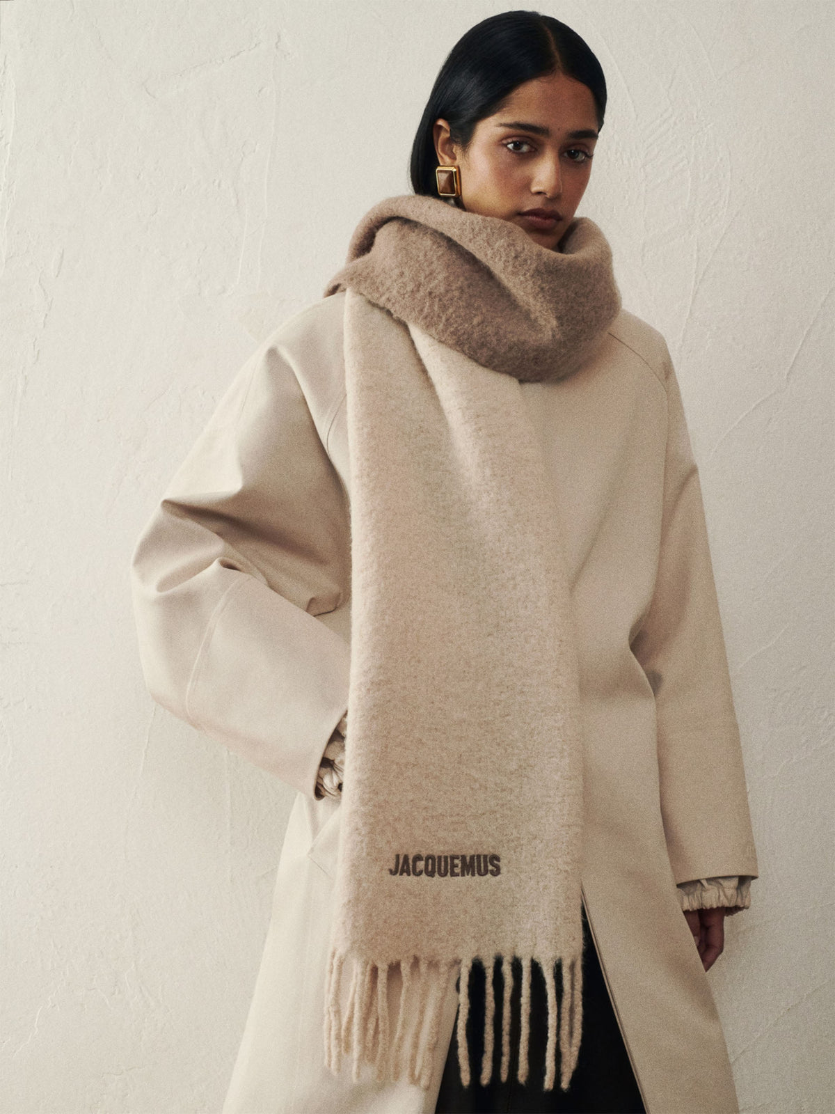 Jacquemus Alpaka-Schal Moisson mit Logo Multi-Beige