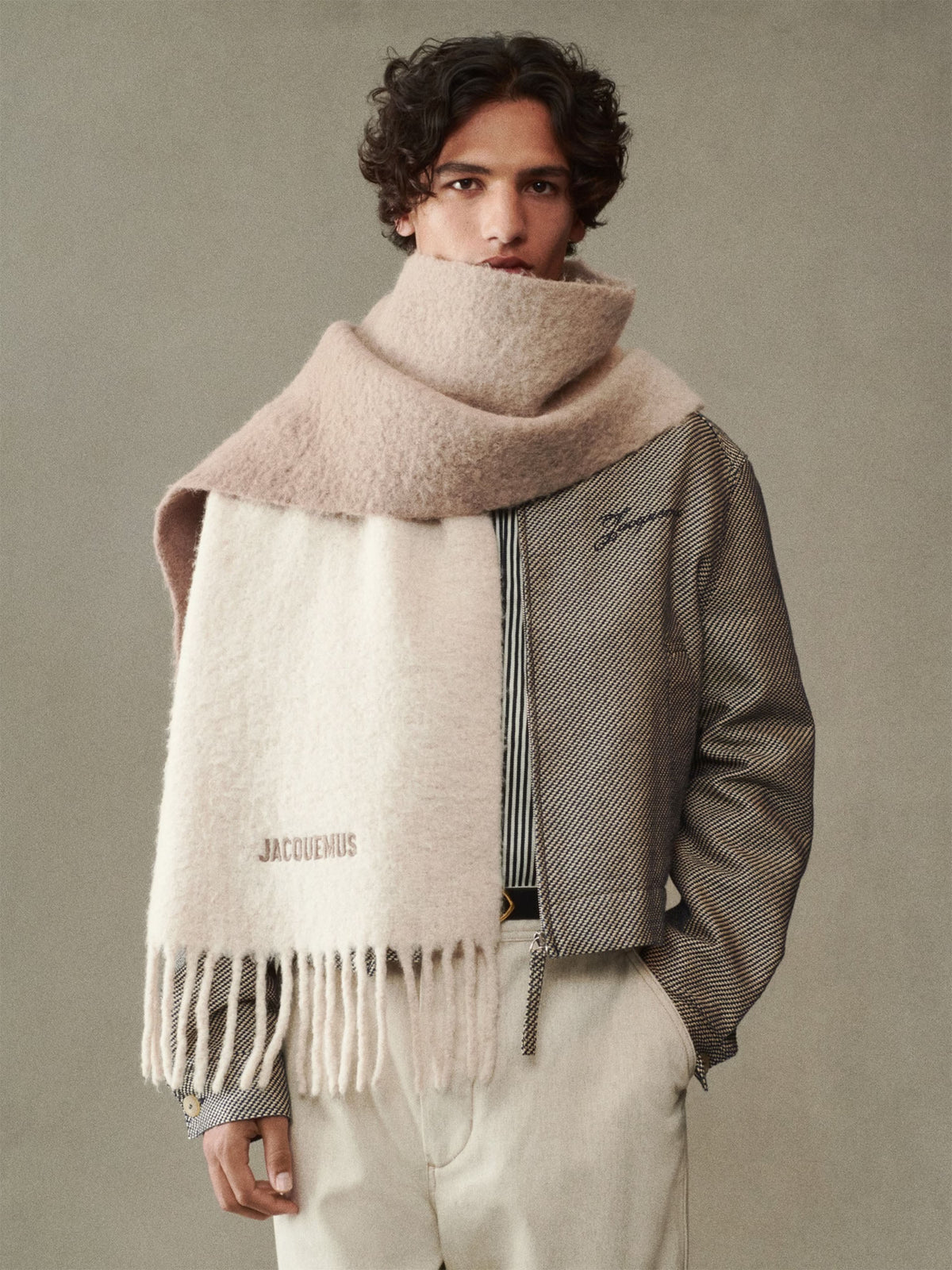 Jacquemus Alpaka-Schal Moisson mit Logo Multi-Beige