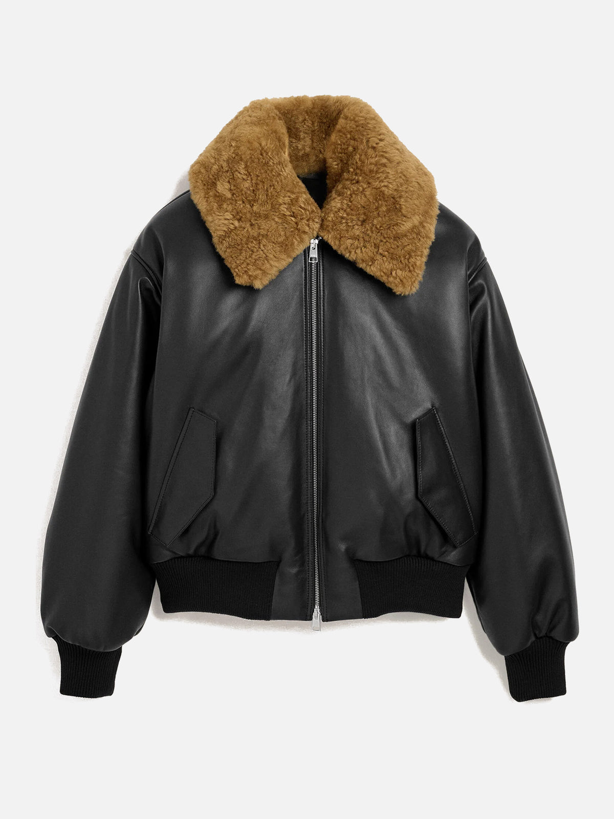 Ami paris Lederjacke mit Shearling-Kragen für Herren Schwarz