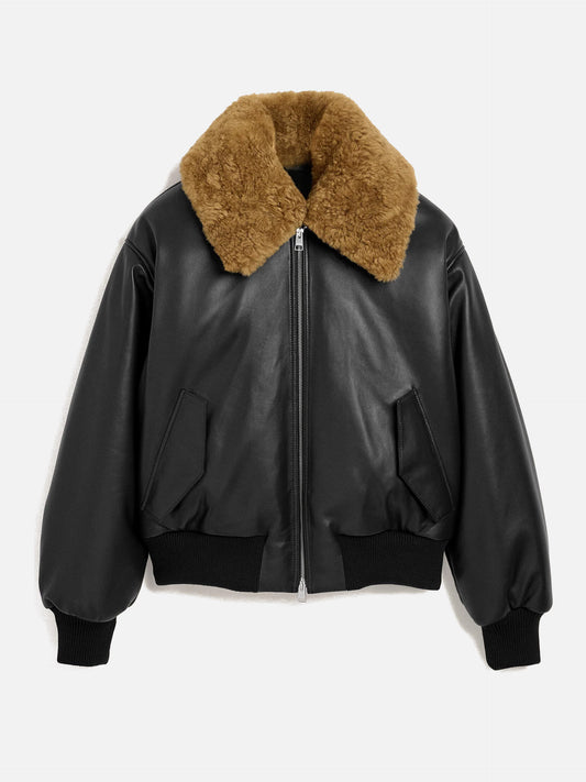 Ami paris Lederjacke mit Shearling-Kragen für Herren Schwarz