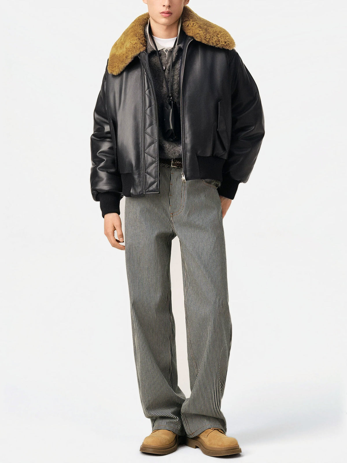 Ami paris Lederjacke mit Shearling-Kragen für Herren Schwarz