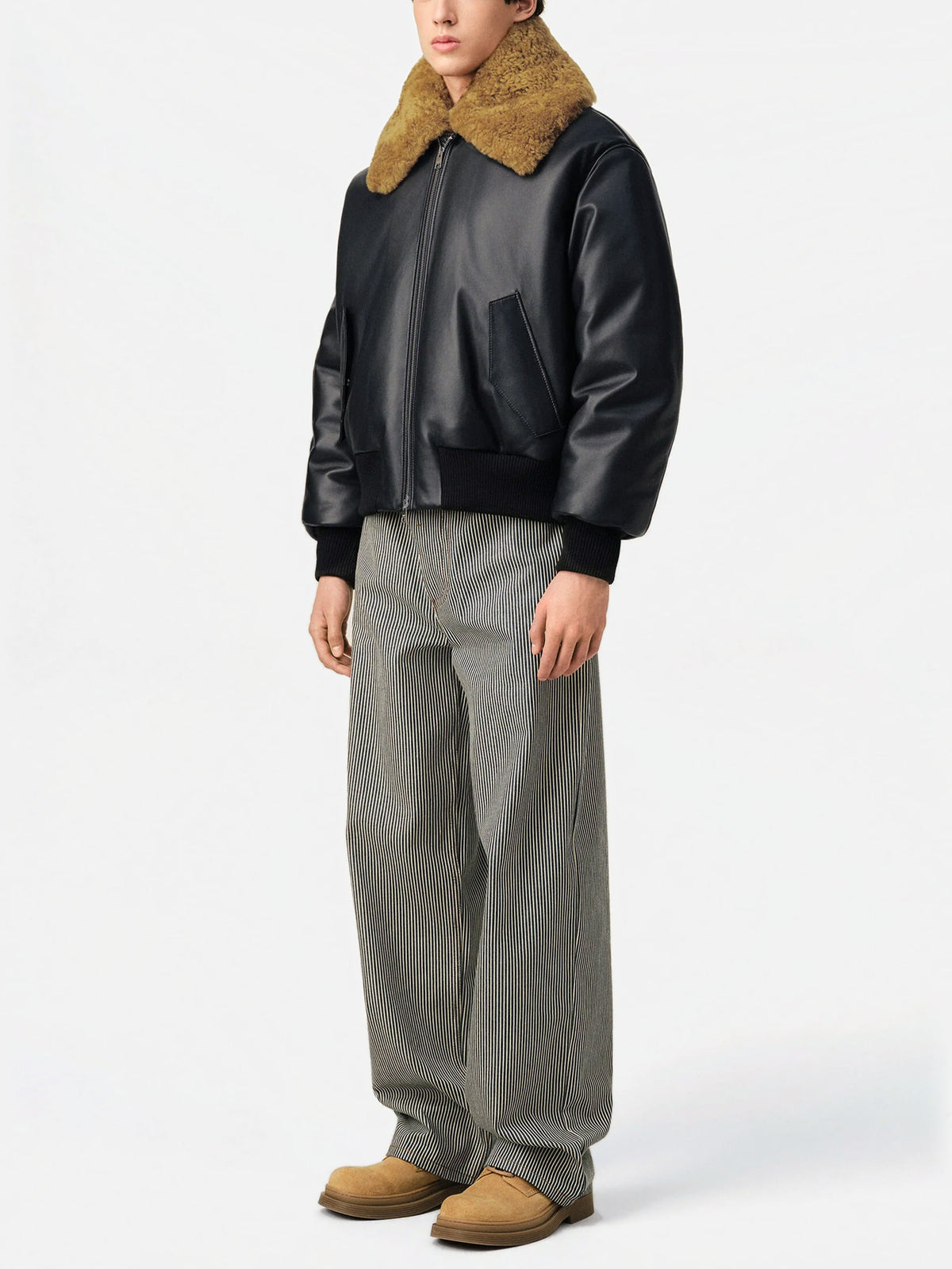 Ami paris Lederjacke mit Shearling-Kragen für Herren Schwarz