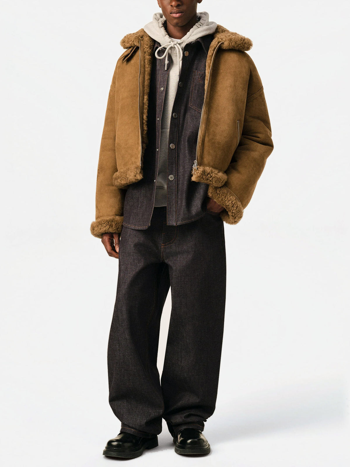 Ami paris Aviator-Jacke aus Shearling für Herren Braun