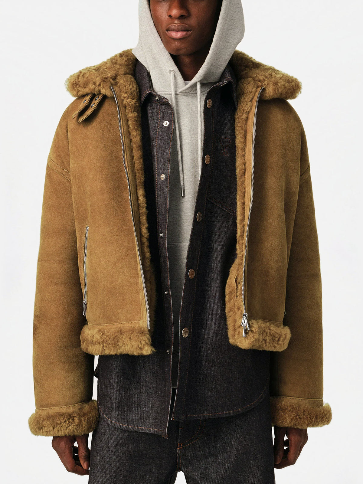 Ami paris Aviator-Jacke aus Shearling für Herren Braun