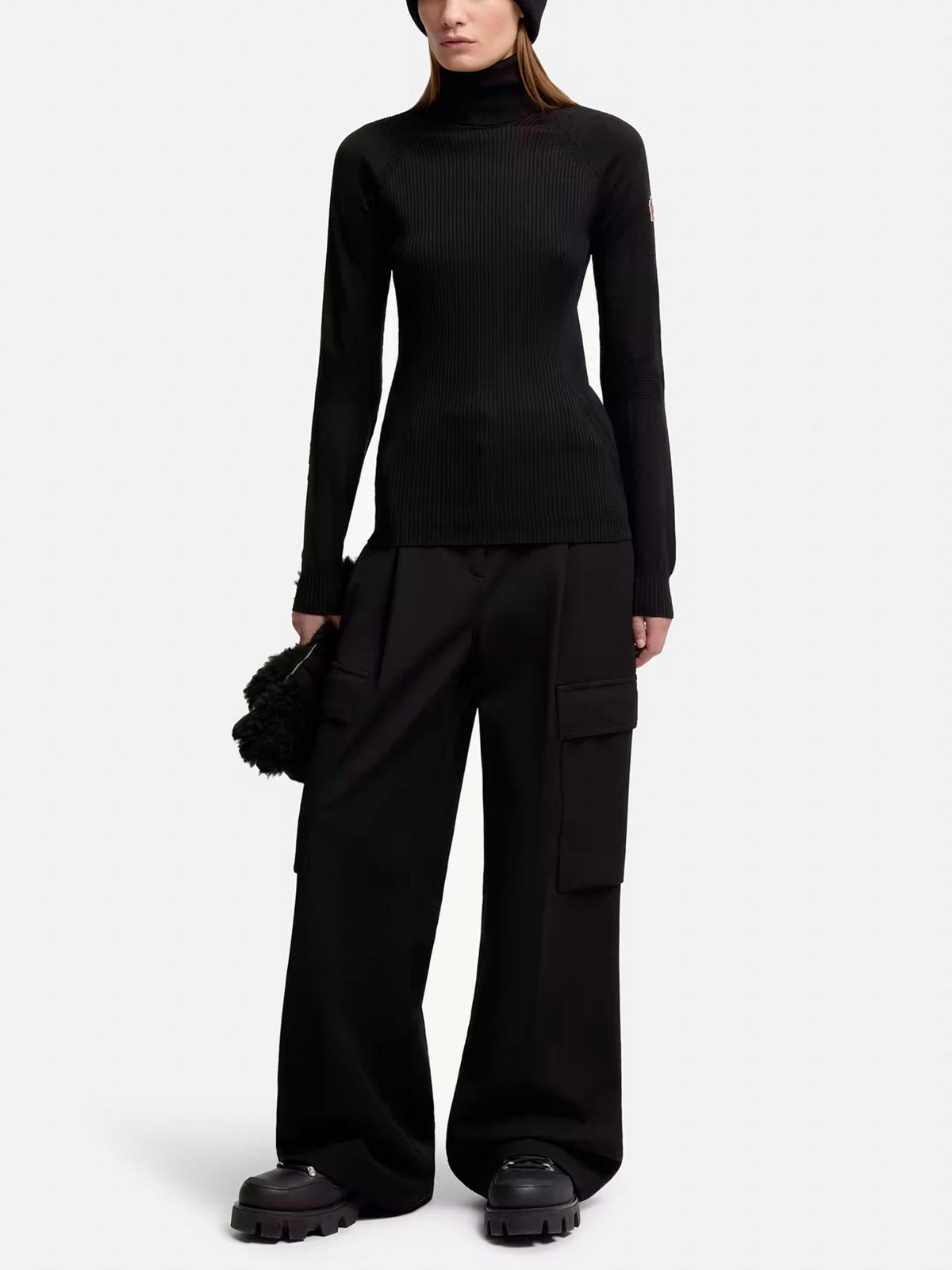 Moncler grenoble Rollkragenpullover aus Wollmischung für Damen Schwarz