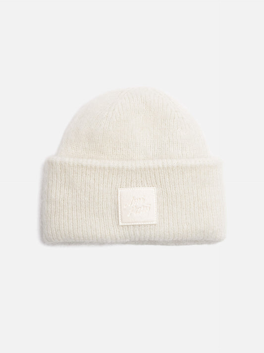 Ami paris Mohair-Beanie mit Logo-Patch Cremeweiß
