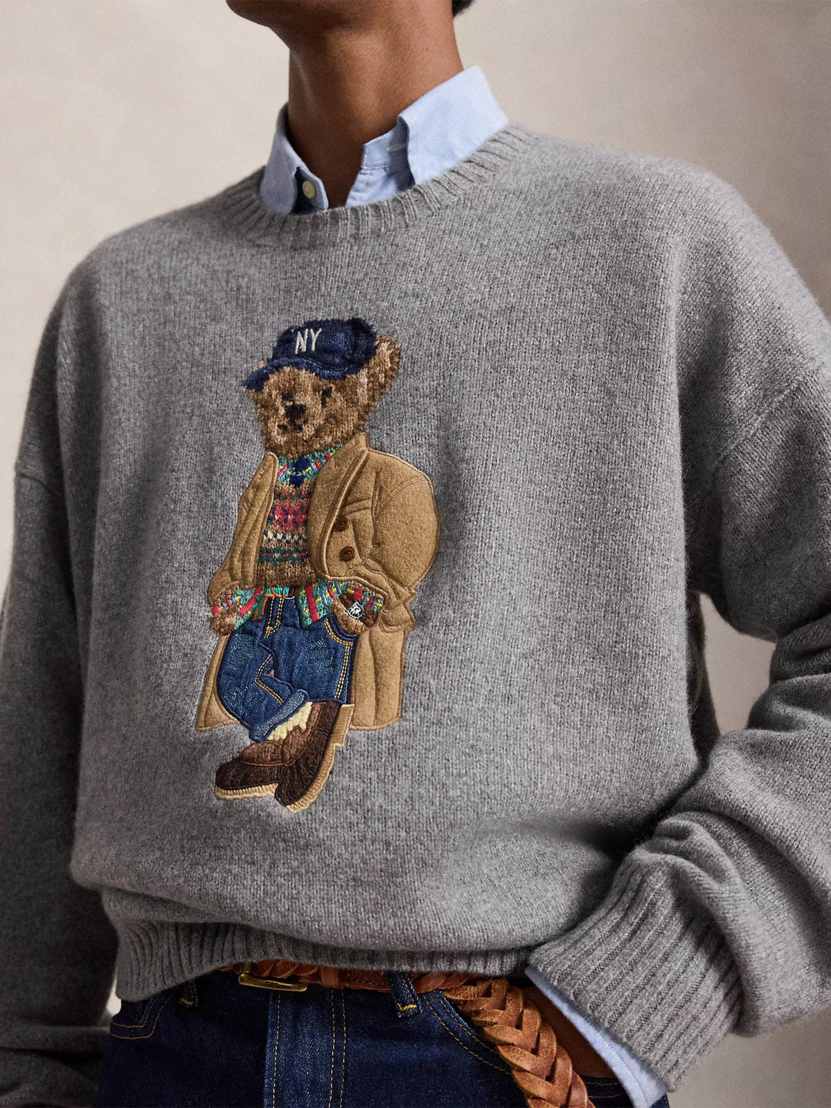 Polo ralph lauren Woll-Kaschmir-Pullover mit Polo Bear Grau