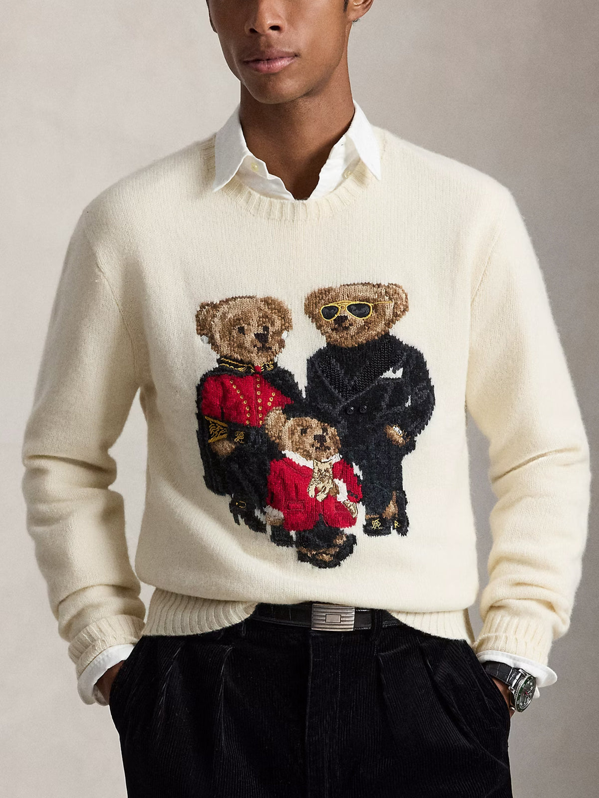 Polo ralph lauren Woll-Kaschmir-Pullover mit Polo Bears Cremeweiß
