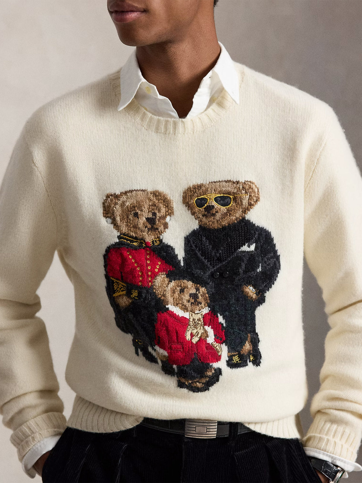 Polo ralph lauren Woll-Kaschmir-Pullover mit Polo Bears Cremeweiß