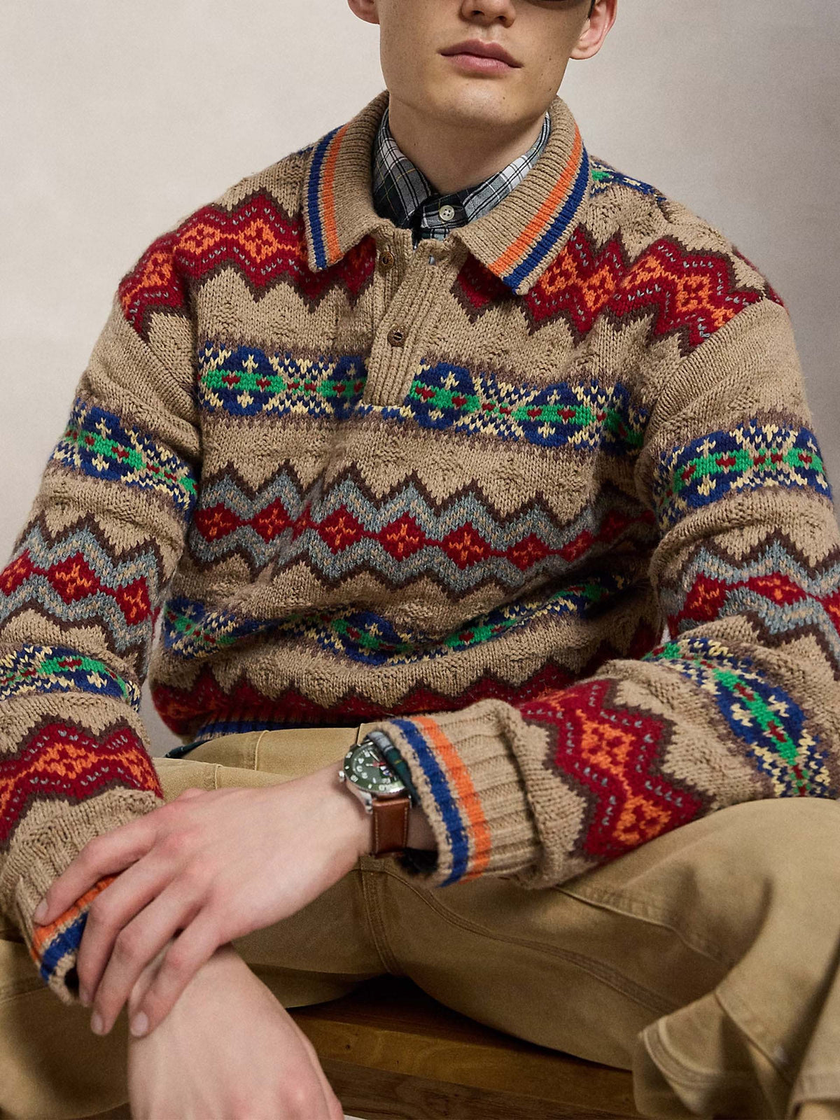 Polo ralph lauren Fair-Isle-Pullover mit Polokragen für Herren Taupe Multi