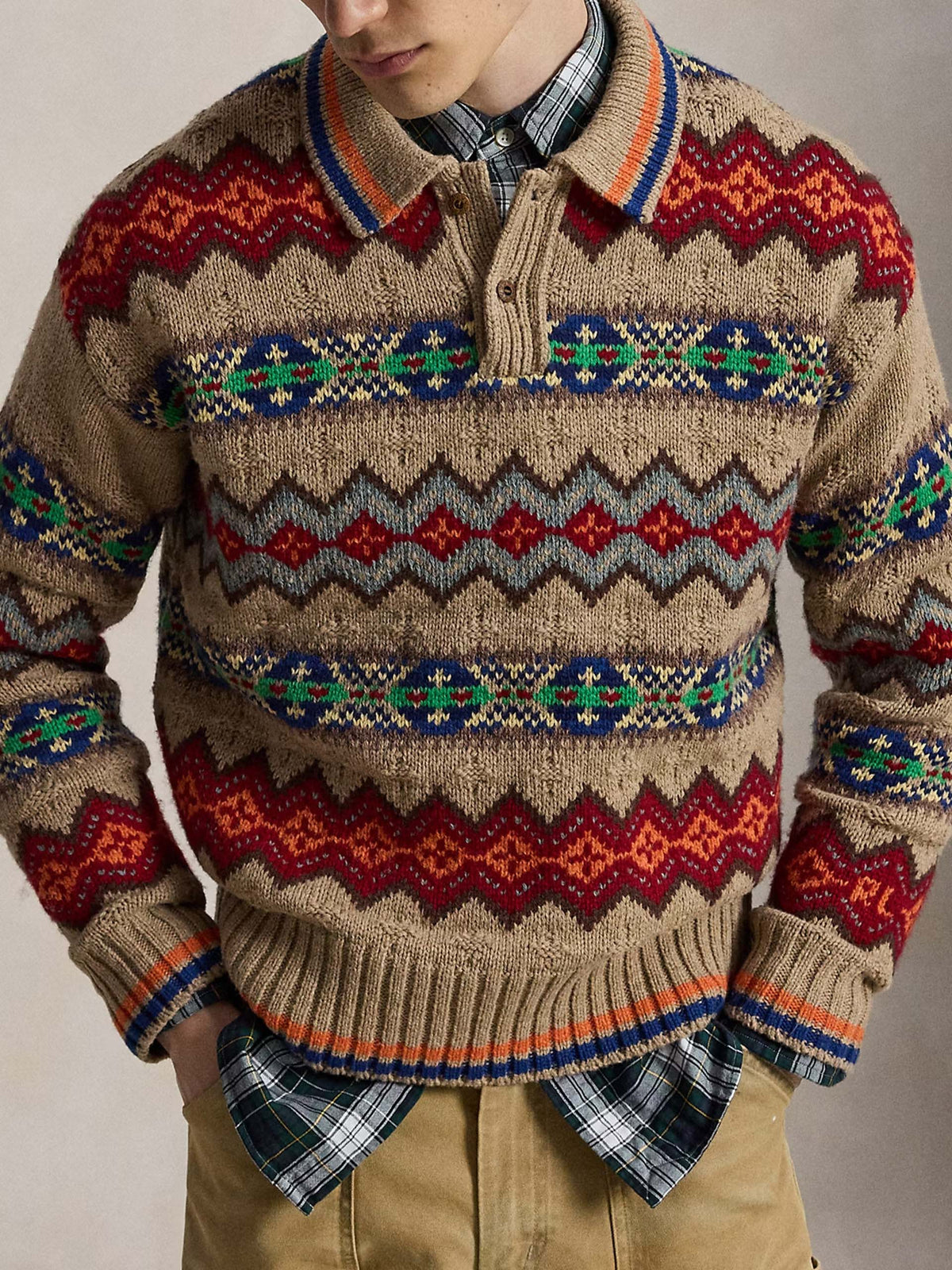 Polo ralph lauren Fair-Isle-Pullover mit Polokragen für Herren Taupe Multi