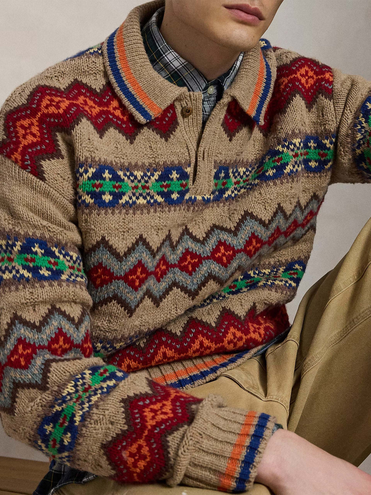 Polo ralph lauren Fair-Isle-Pullover mit Polokragen für Herren Taupe Multi