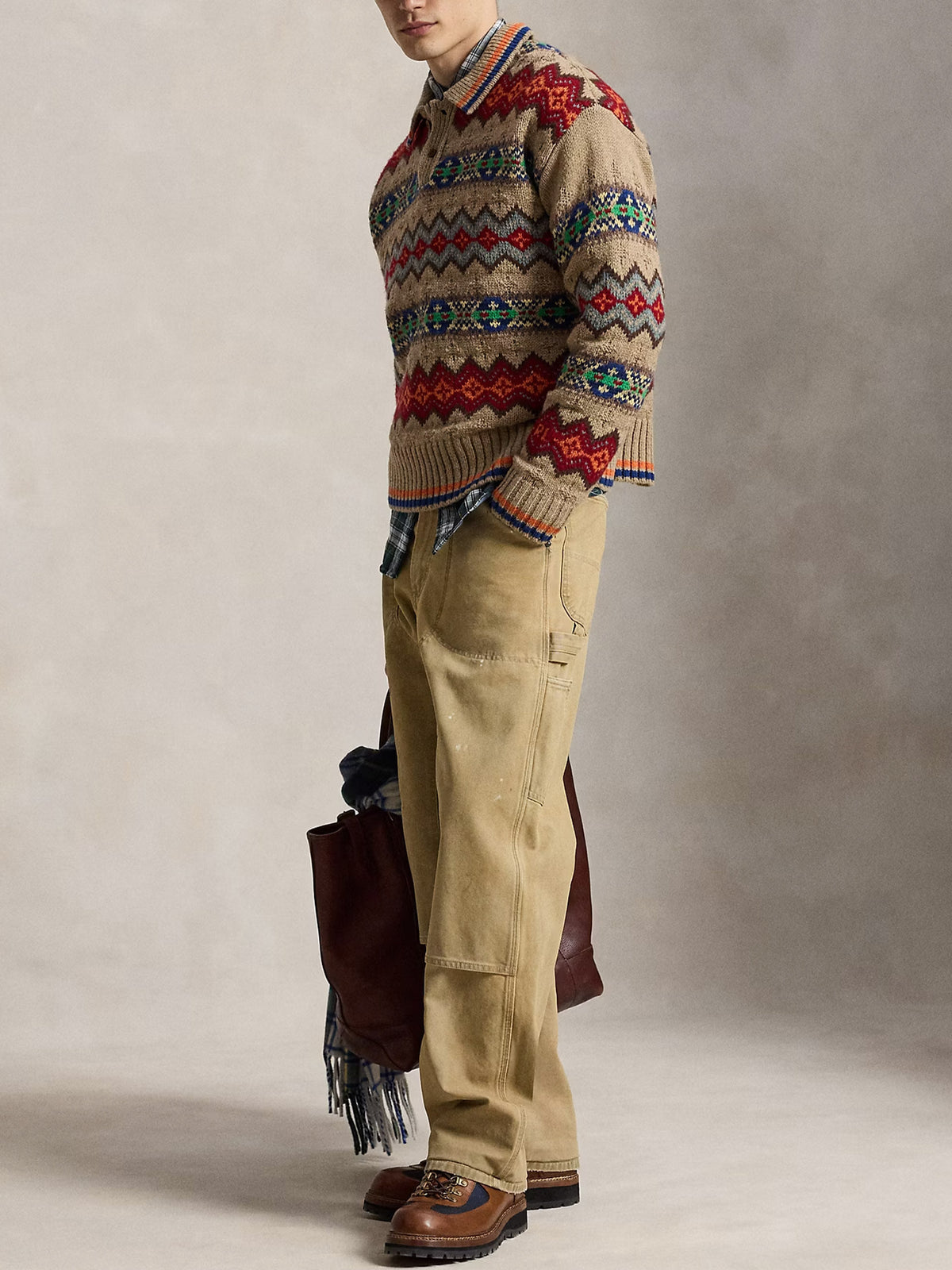 Polo ralph lauren Fair-Isle-Pullover mit Polokragen für Herren Taupe Multi