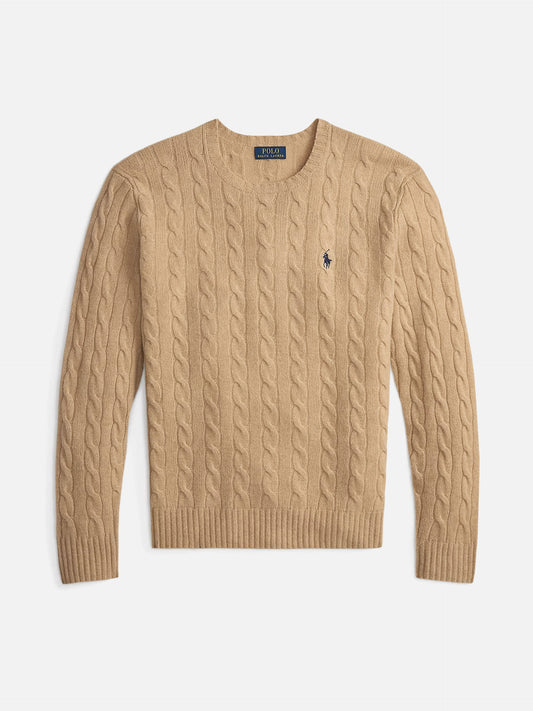 Polo ralph lauren Woll-Kaschmir-Pullover mit Zopfmuster Camel Beige