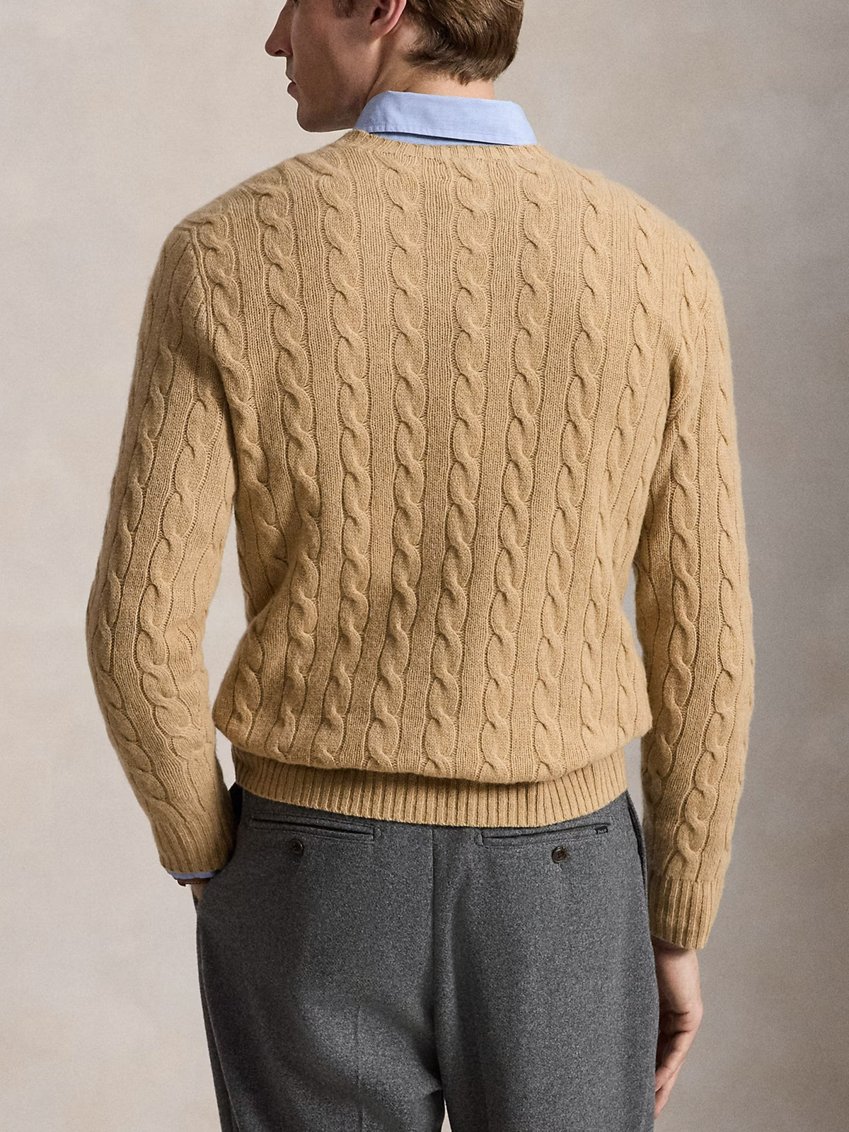 Polo ralph lauren Woll-Kaschmir-Pullover mit Zopfmuster Camel Beige