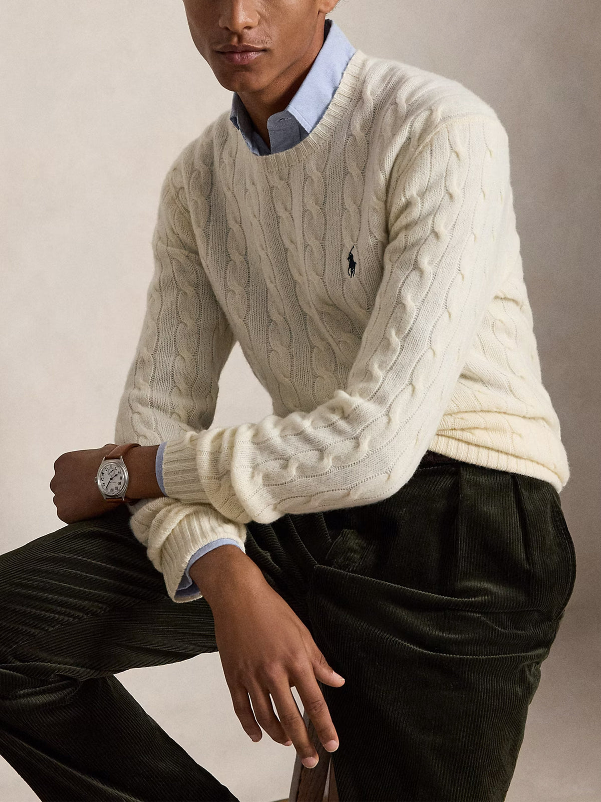 Polo ralph lauren Woll-Kaschmir-Pullover mit Zopfmuster Cremeweiß - Cream White