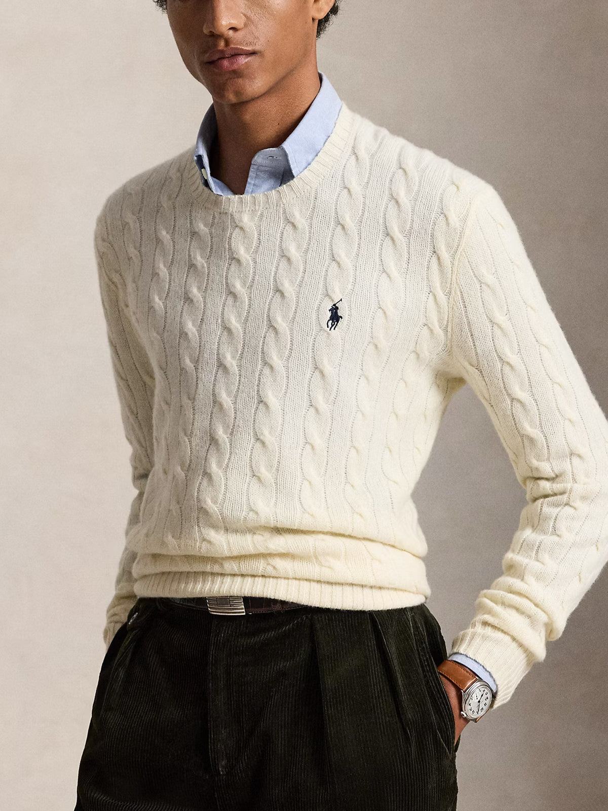 Polo ralph lauren Woll-Kaschmir-Pullover mit Zopfmuster Cremeweiß - Cream White