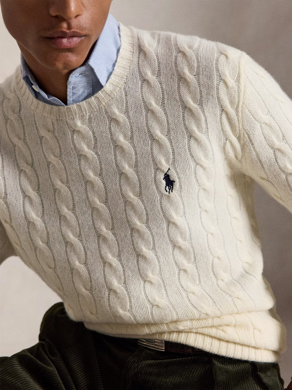 Polo ralph lauren Woll-Kaschmir-Pullover mit Zopfmuster Cremeweiß - Cream White