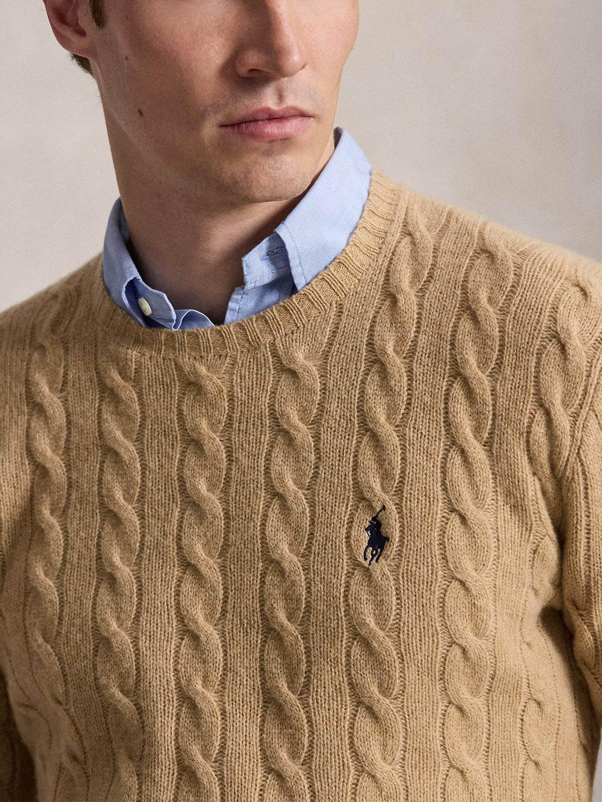 Polo ralph lauren Woll-Kaschmir-Pullover mit Zopfmuster Camel Beige