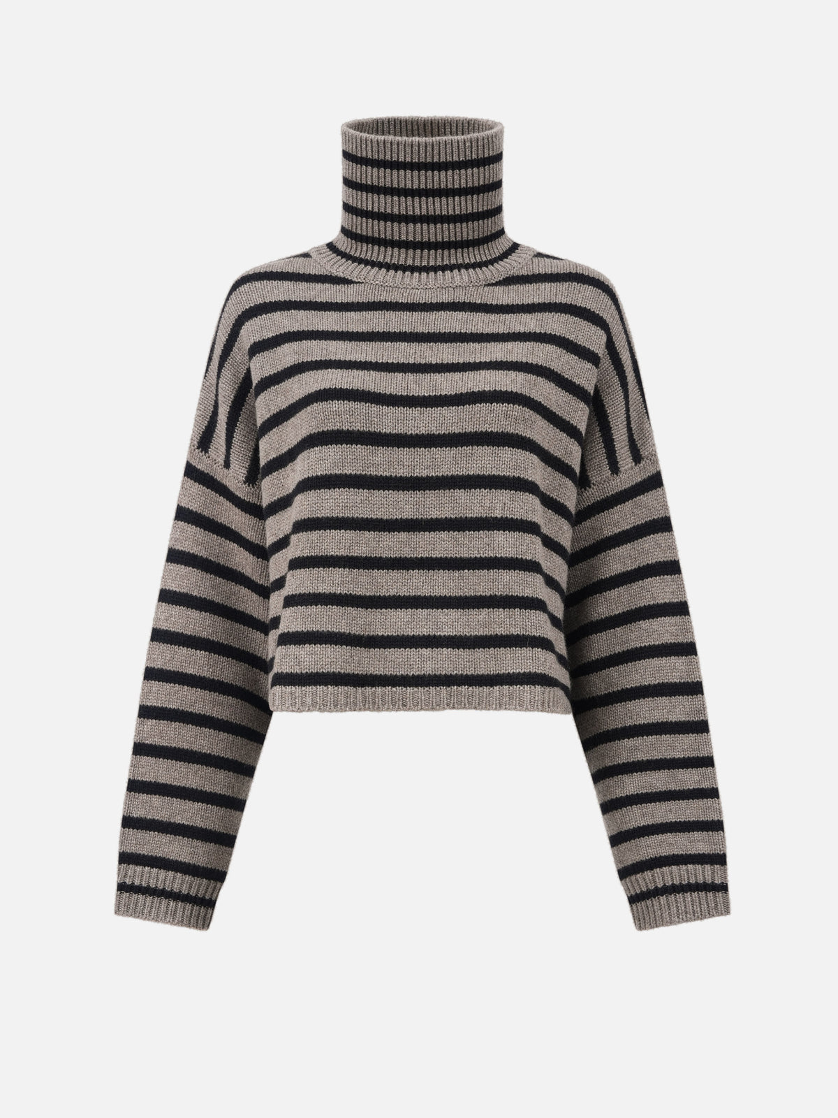 Lisa yang Kaschmir-Pullover Zerlina Stripes für Damen Taupe/Schwarz