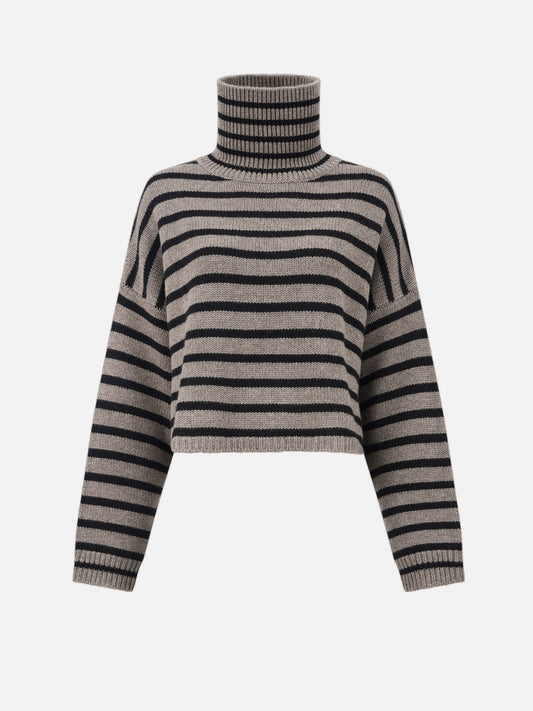 Lisa yang Kaschmir-Pullover Zerlina Stripes für Damen Taupe/Schwarz