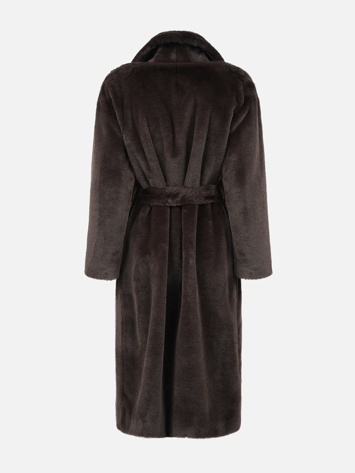 Herno – Langer Mantel aus Kunstpelz mit Gürtel für Damen Dunkelbraun - Dark Brown
